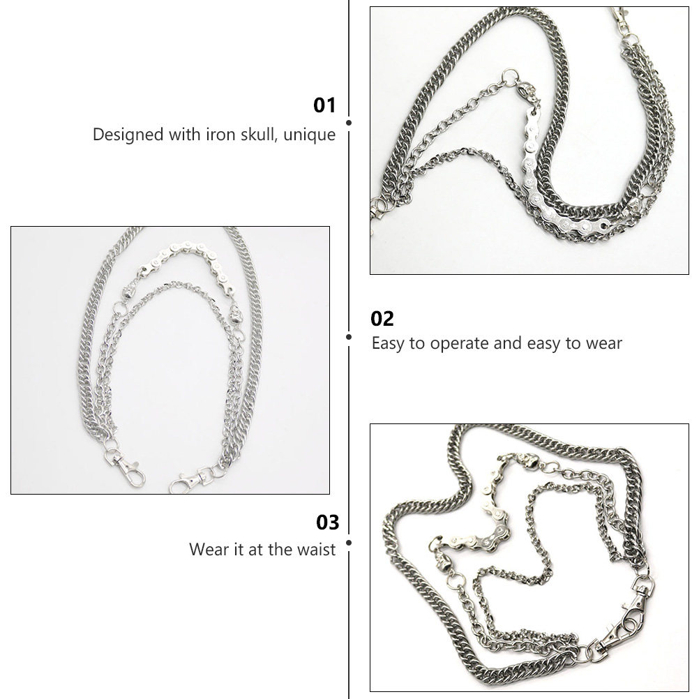 Body Jewelry Men - 1個入り、シルバーの金属製スカルチェーン。メンズ用、パンツやズボンに取り付けられる、ヒップホップやパンクスタイルに合う、おしゃれなアクセサリー。プレゼントにも最適。
