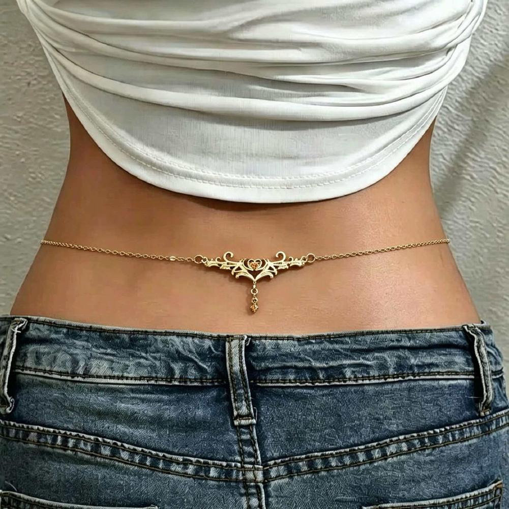 Body Jewelry Outfit - ゴシックハートセクシーな女性用ウエストチェーン、パンクメタルウエストベリーベルトチェーン、Y2Kボディチェーン、ビーチビキニパーティーアウトフィットジュエリー