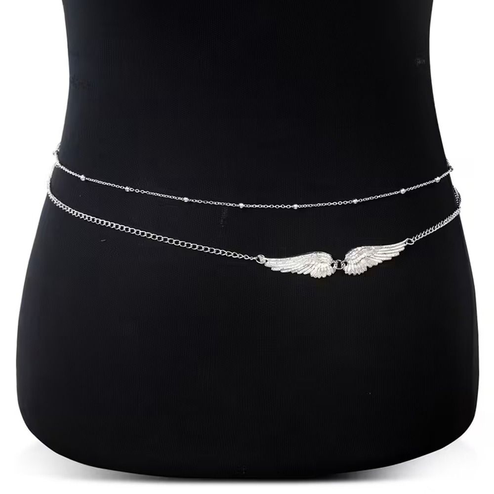 Body Chain Jewelry - ギフト エレガントな二重層ウィングボディチェーン メタルチャームウィング ウエストチェーン スタイリッシュなゴールドビキニベリーベルト ビーチ用