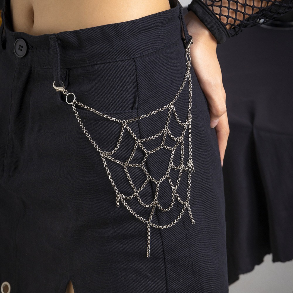 Body Jewelry Men - ゴシックパンクスライバーカラークモの巣ズボンチェーン男性女性ステージショーボディ衣類チェーン人格ジュエリーアクセサリー