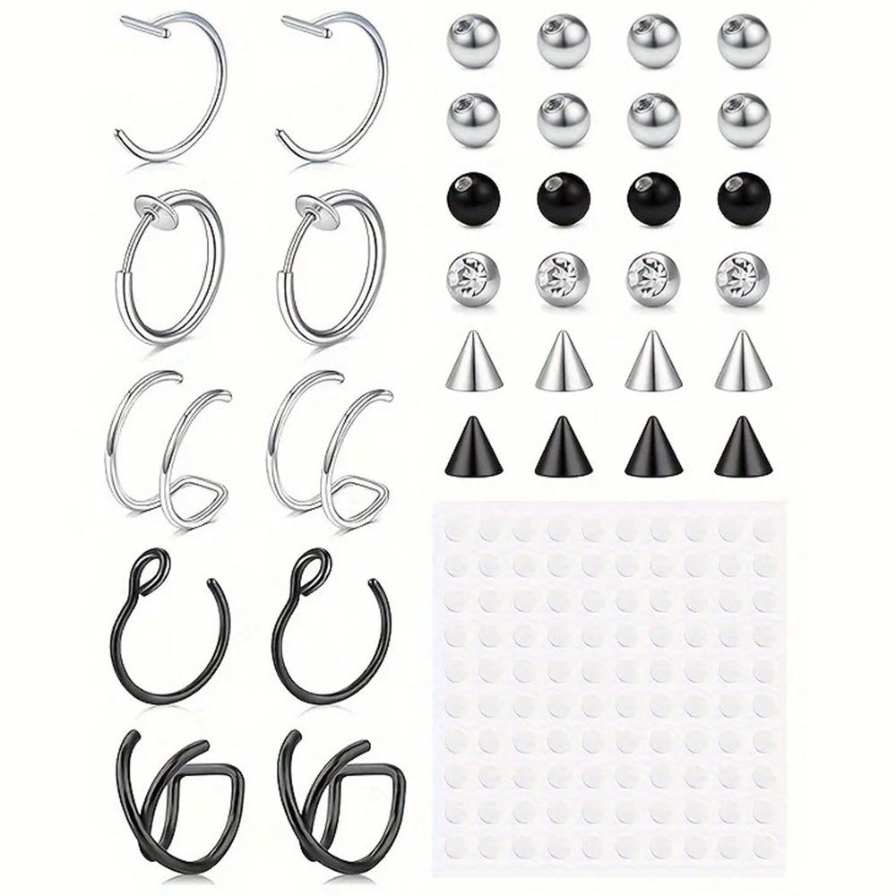 Body Jewelry Eyebrow - フェイクピアス、フェイクリップリング、フェイクノーズリング、フェイクスネークバイト、フェイクアイブロウピアス、イヤーカフクリップ、フェイクノーズイヤーリップスタッド