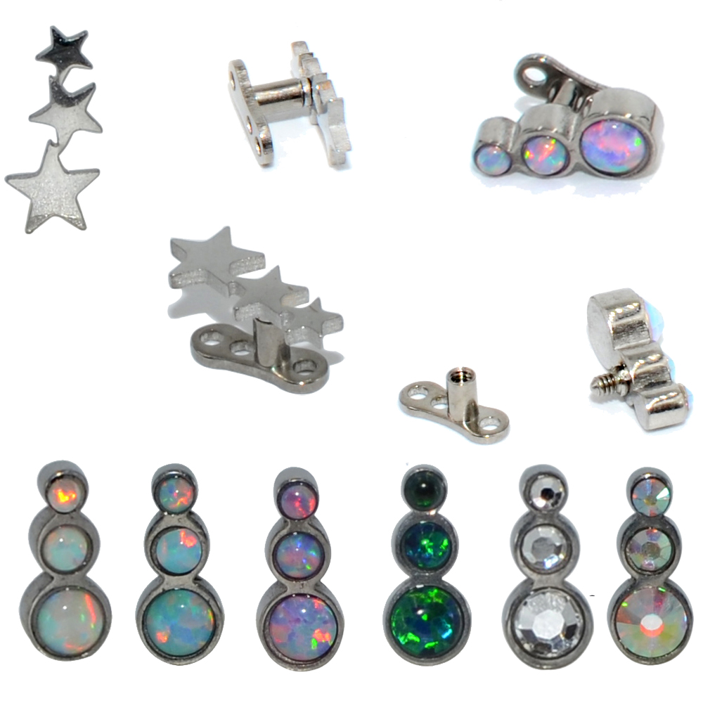 Body Jewelry Dermal - スチール/チタンベースのマイクロダーマアンカーオパール,トリオ,スターcz,ジェム,めねじ付きダーマアンカースキンピアスジュエリー,1個