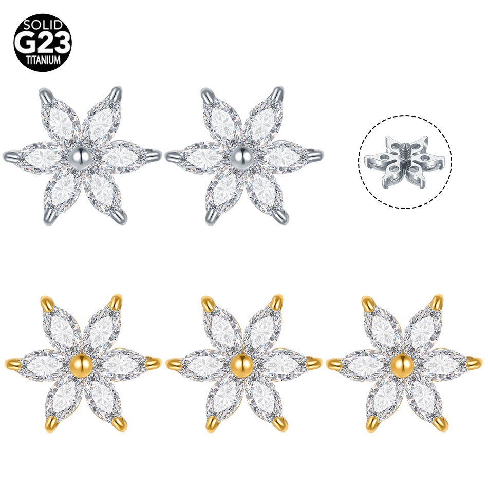 Body Jewelry Dermal - 1/5 個チタンクリスタルフラワーダーマルアンカートップエンドピアスラブレットヘリックス珠腹リング表面ピアスセックスジュエリー