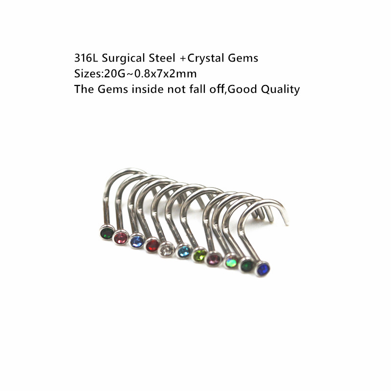Body Jewelry Good Quality - 50 個 20Gx7x2mm 宝石内部鼻リング鼻孔スタッドリングネジ曲線鼻スタッド良質ボディピアスジュエリー