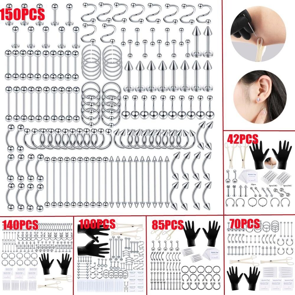 Body Jewelry Nose - 150/140/85/70/42個入りボディピアスキット ジュエリーツール ベリーピアス 舌ピアス 眉毛ピアス 乳首ピアス