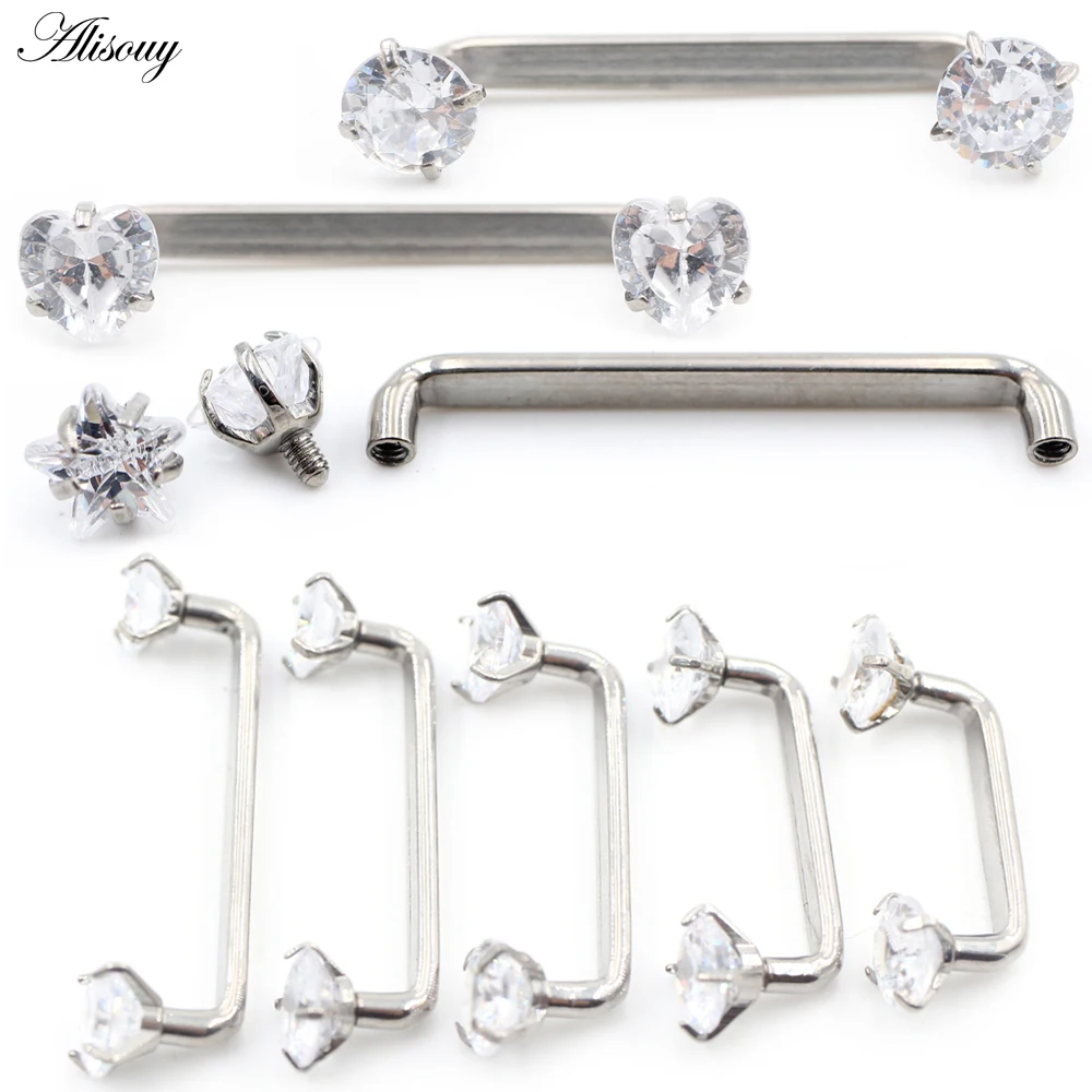 Body Jewelry Dermal - Alisouy 1PC チタンハートスタージルコンねじ込み式表面バーバーベルマイクロダーマルアンカーリテーナー肌に隠せるピアスジュエリー