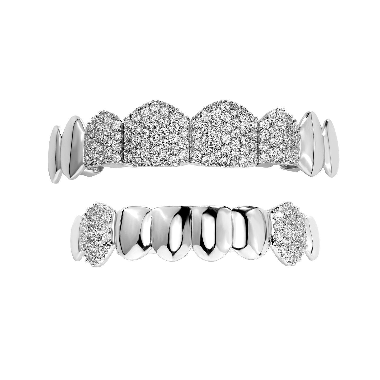 Body Jewelry Men - YOUNGX 8/8 トップボトム CZストーン歯グリルズ ヒップホップ グロッシー