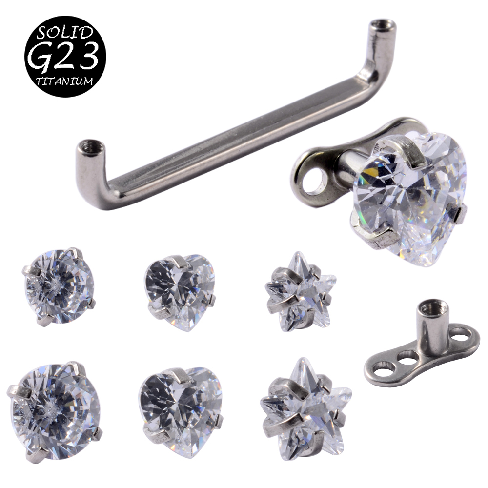 Body Jewelry Dermal - 1ピースg23-女性用チタンダーマアンカーダイバー,皮膚に隠す,丸い星,ハート,ジルコン,バーベル,タトゥー,ピアス,ボディジュエリー