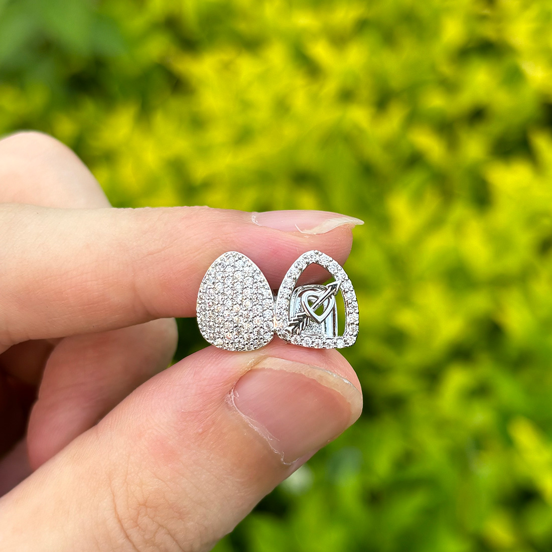 Body Jewelry Men - 女性と男性のためのr独身の日ジルコニア歯列キャップ、ヒップホップジュエリー、ダブルラブハート、14k金メッキ、czストーン、カップル