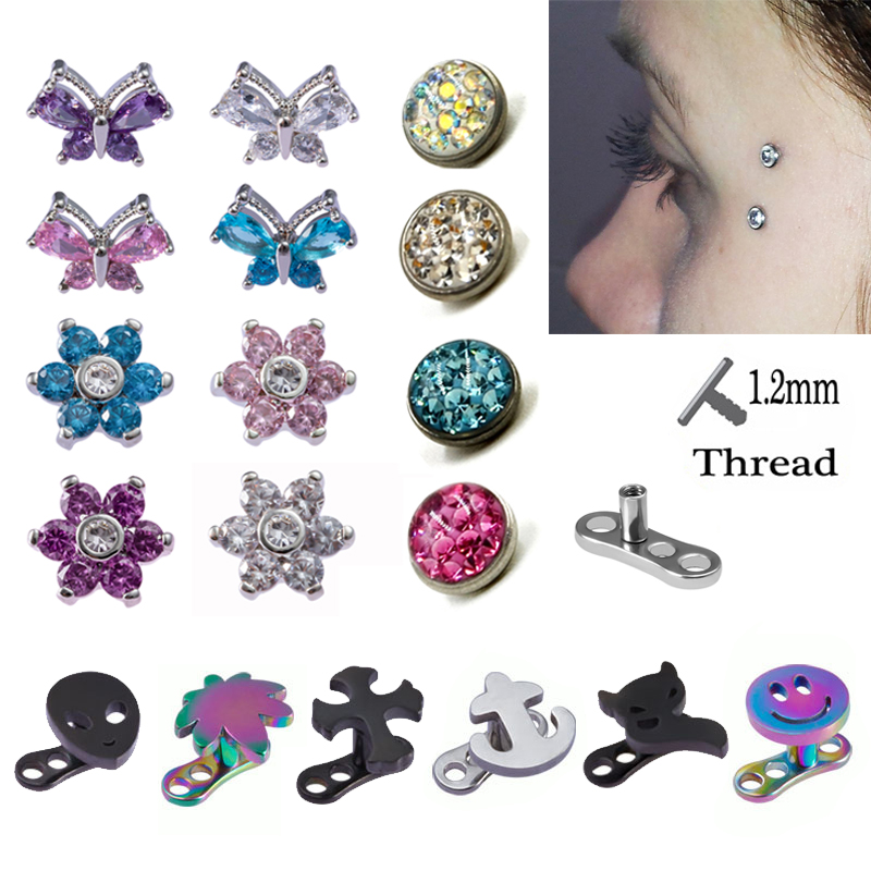 Body Jewelry Dermal - 1PC ダーマルアンカートップピアススキンダイバー表面リングマイクロリテーナー & 隠すボディインプラントベーススタッドボディジュエリー 16 グラム