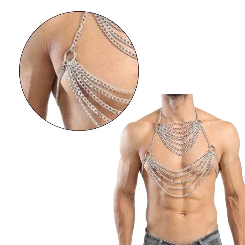 Body Jewelry Men - Y5GCパンクボディチェーンハーネス男性用、多層ボディチェストチェーンハーネス