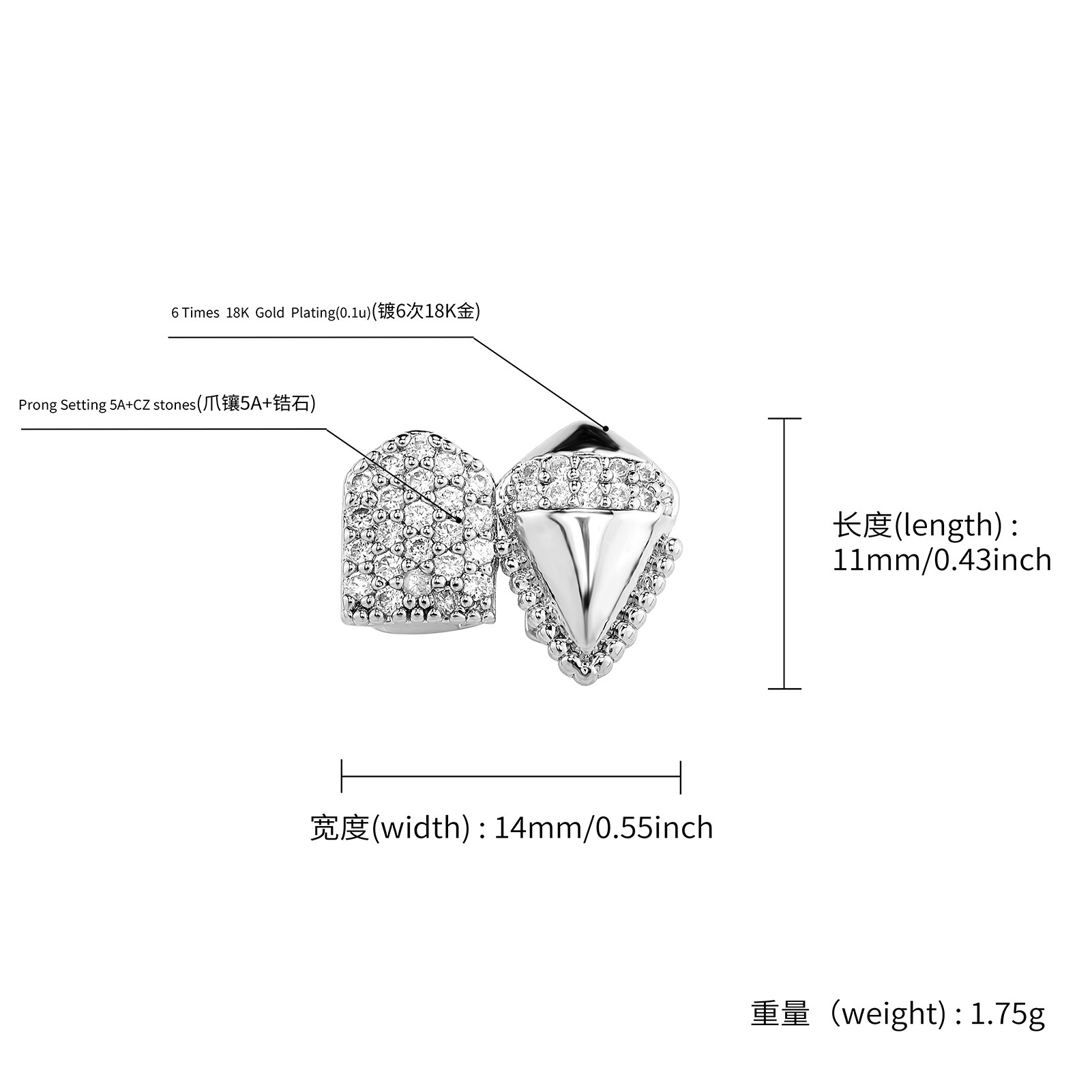 YOUNGX ヒップホップ ダブルCZストーン歯グリルズ 顎 - Body Jewelry Men のレビューと価格