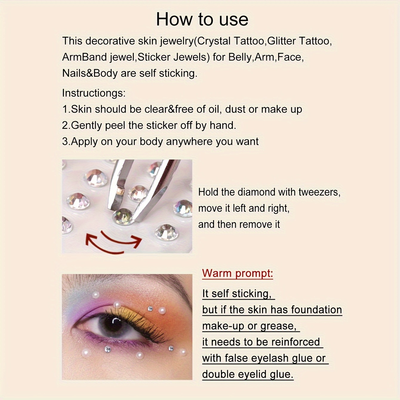 フェイクパールレディース3 D顔飾りネイルストーンシール髪目 - Body Jewelry Eyebrow のレビューと価格
