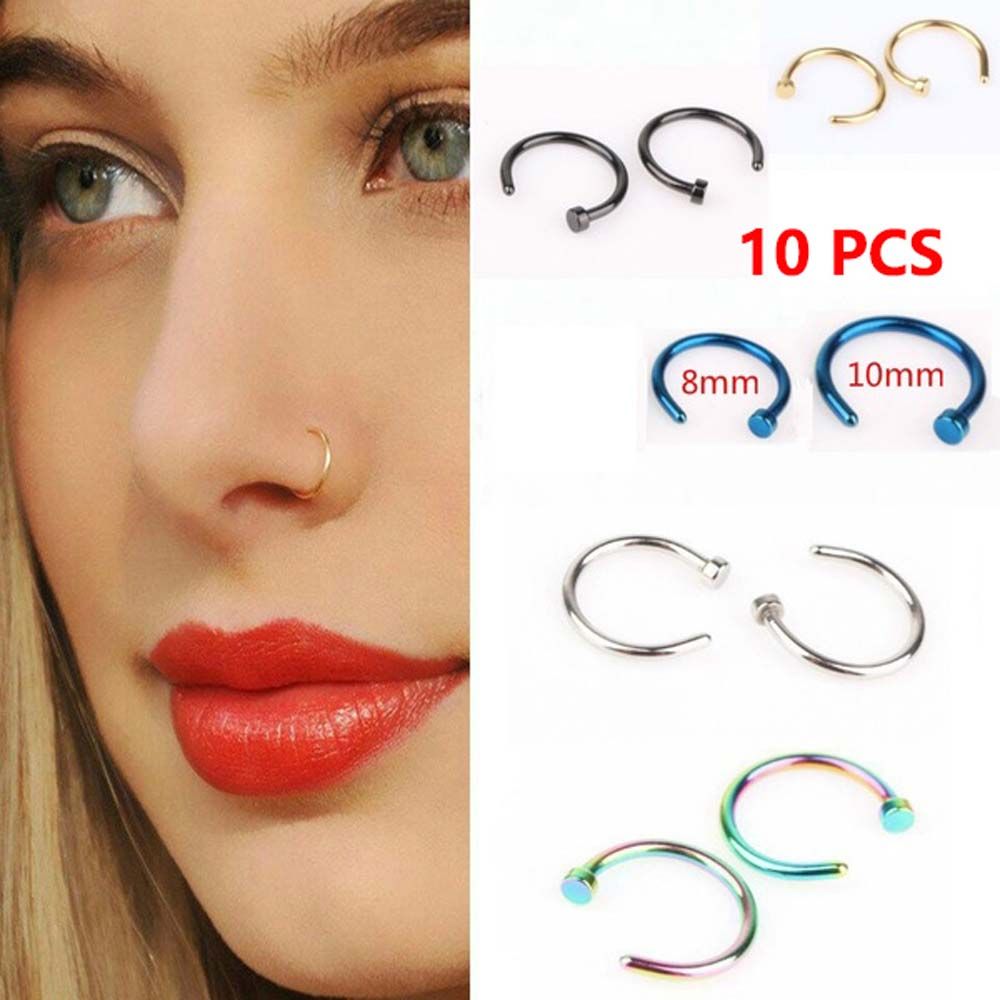 女性用薄型ステンレススチール製C型フープスタッドピアス、ボデ - Body Jewelry Nose のレビューと価格