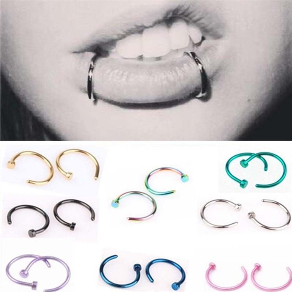 女性用薄型ステンレススチール製C型フープスタッドピアス、ボデ - Body Jewelry Nose のレビューと価格