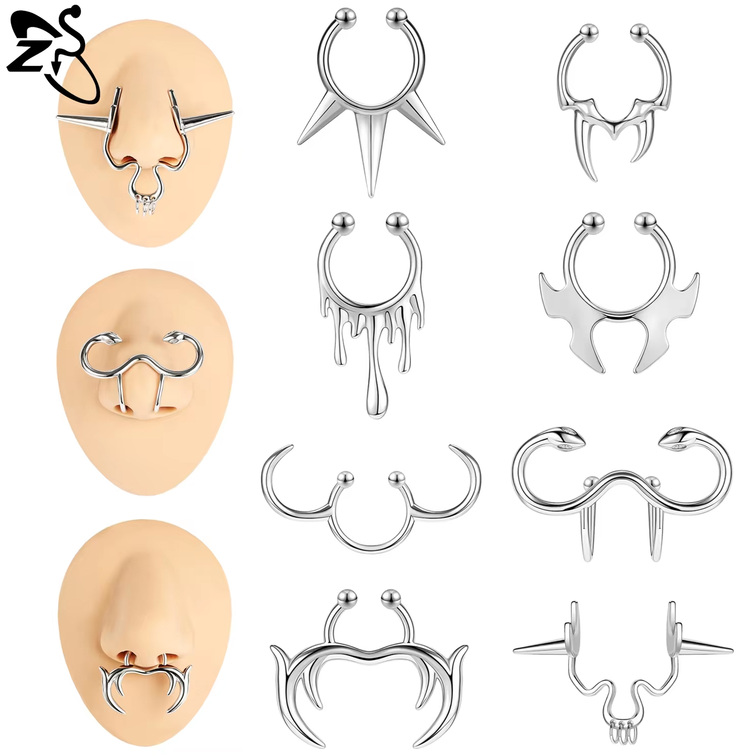 Zs-男性と女性のためのパンクスタイルの偽のセプタムリング、 - Body Jewelry Nose のレビューと価格