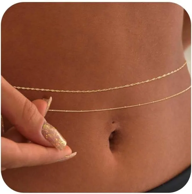 14K金メッキ 26-33インチ 調節可能なウエストビーズチ - Body Chain Jewelry のレビューと価格