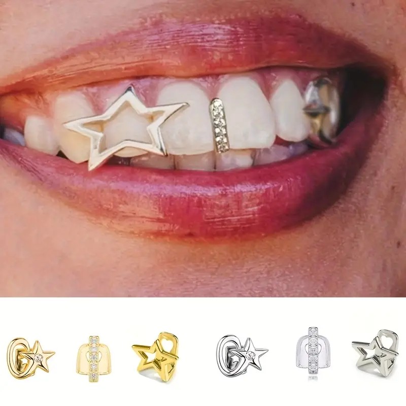 ヒップホップ風の、星とストライプ柄の装飾歯（3個入り）。男性 - Body Jewelry Men のレビューと価格